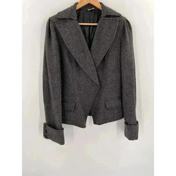 CK39 Gray Houndstooth Gold Metallic Thread Accent Wool Blend Jacket Size 3 EUC - Picture 1 of 12